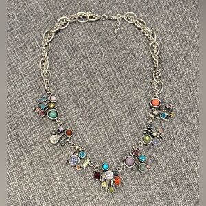Patricia Locke Multicolor Crystal Gemstone Silver Chain Statement Necklace